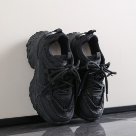 [Chunky Platform Sneakers] Women's Chunky Platform Sneakers - Slip-Resistant Non-Slip Sole, Thick Cushioned Shoes for Height Increase & Everyday Comfort - All-Season Casual Sneakers - Black -like Upper (FB9912) - Ideal for Running, Gym, Office, Casual Attire, Ladies Sneakers, Gym Footwear, Modern Design, Comfortable Fit, Urban Style