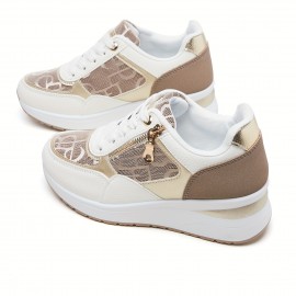 [Stylish Running Shoes] Lightweight Women's Running Shoes | Breathable Camouflage Print & Golden Accents - Thick Cushioned Sole, Non-Slip PVC Outsole, Fabric/Polyurethane Upper - All-Season Casual Outdoor Sneakers