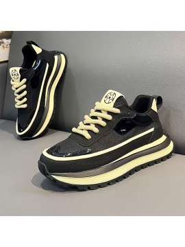 Men'S Chunky Platform Sneakers - Thick Cushioned Sole for Height Increase, Breathable Mesh Upper, Lace-Up Closure, Non-Slip PVC Outsole - Lightweight Sneakers for Gym, Streetwear, Everyday - Black/White/ - Spring/Fall/Summer Casual Shoes, Gym Footwear, Sporty Look, Comfortable Fit, Streetwear Footwear, Trendy Footwear, Durable Construction, Versatile Footwear, Active Lifestyle