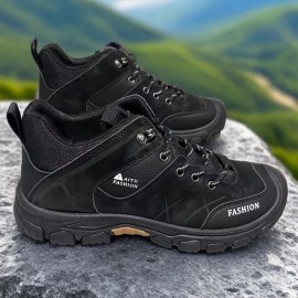 Men's All-Season Low-Top Hiking Boots - Heavy-Duty  & Rugged Sole, All-Terrain Traction for Outdoor Trekking, Camping, Work & Casual Wear - Durable All-Weather Ankle Shoes (Solid Color)