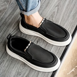 Men'S Low-Top Slip-On Canvas Sneakers - Casual Loafers with Round Toe, Faux Cover Upper & Fabric Inner, All-Season Streetwear Shoes for Men, Black & White Design, Everyday Slipons | Lowtop Style | Durable Constructio