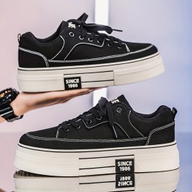 Men's Retro 1996 Letter Print Thick Platform Sneakers - Low-Top Lace-Up Casual Shoes with Breathable Fabric Upper & Durable PU Sole for Casual Attire, Sleek Shoe Design, Comfortable Shoe Fit, Urban Fashion, Vintage Style, Lightweight Construction, Fashion Enthusiasts