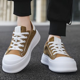 Men's Platform Sneakers - Thick Cushioned Sole Lace-Up Shoes Grey/Black/White/, Breathable Fabric Upper & PU Outsole for Everyday, Office, Formal - Non-Slip Casual Shoes for Men, Everyday Footwear, Modern Footwear, Comfortable Lining, Stylish Footwear, Durable Construction, Office Wear