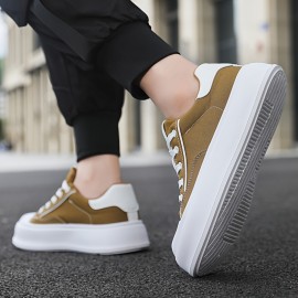 Men's Platform Sneakers - Thick Cushioned Sole Lace-Up Shoes Grey/Black/White/, Breathable Fabric Upper & PU Outsole for Everyday, Office, Formal - Non-Slip Casual Shoes for Men, Everyday Footwear, Modern Footwear, Comfortable Lining, Stylish Footwear, Durable Construction, Office Wear