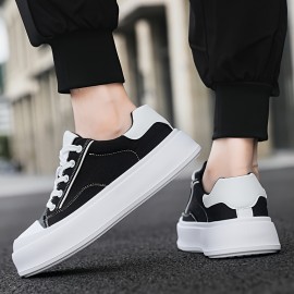 Men's Platform Sneakers - Thick Cushioned Sole Lace-Up Shoes Grey/Black/White/, Breathable Fabric Upper & PU Outsole for Everyday, Office, Formal - Non-Slip Casual Shoes for Men, Everyday Footwear, Modern Footwear, Comfortable Lining, Stylish Footwear, Durable Construction, Office Wear