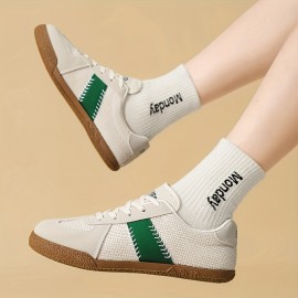 Men's Summer Casual Sneakers - Breathable Lightweight Low-Top Shoes with White & Brown Colorway, Fabric Upper & Rubber Sole for Sports, Vacation, Casual Attire, Sports Footwear | Street Style Shoes | Comfortable Insole