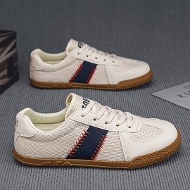 Men's Summer Casual Sneakers - Breathable Lightweight Low-Top Shoes with White & Brown Colorway, Fabric Upper & Rubber Sole for Sports, Vacation, Casual Attire, Sports Footwear | Street Style Shoes | Comfortable Insole