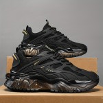 Women's Lightweight Running Shoes - Cushioned EVA Sole, Breathable Low-Top Sneakers in Black/Golden Accents for Gym, Jogging, Everyday - All-Season Sneakers with Arch Support, Gym Footwear, Sleek Design, Supportive Sole, Gym Goers