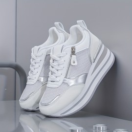 Women'S Breathable Mesh Running Shoes - All-Season Lightweight Sneakers with Thick Cushioned Sole, Synthetic Synthetic Faux Leather Upper & PVC Outsole for Outdoor Road Jogging, Casual Wear, Ladies Sneakers, Jogging Footwear, Stylish Sportswear, Cushioned Support