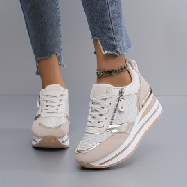 Women'S Breathable Mesh Running Shoes - All-Season Lightweight Sneakers with Thick Cushioned Sole, Synthetic Synthetic Faux Leather Upper & PVC Outsole for Outdoor Road Jogging, Casual Wear, Ladies Sneakers, Jogging Footwear, Stylish Sportswear, Cushioned Support