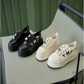 [Height-Increasing Lift Shoes] Women's Height-Increasing Lift Shoes | Thick Platform Sneakers with Synthetic Faux Fur-like Texture | Black/White/Grey/Navy | All-Season Comfort, Arch & Stability | Solid Color Glossy/Textured Design | Rubber Sole | Multi-Color Options for Height Boost & Casual/Professional Wear | Ideal Gift for Women (Birthday/Anniversary) | Year-Round Wear | Minimalist & Chic Style