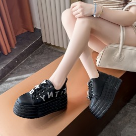 [Height-Increasing Lift Shoes] Women's Height-Increasing Lift Shoes | Thick Platform Sneakers with Synthetic Faux Fur-like Texture | Black/White/Grey/Navy | All-Season Comfort, Arch & Stability | Solid Color Glossy/Textured Design | Rubber Sole | Multi-Color Options for Height Boost & Casual/Professional Wear | Ideal Gift for Women (Birthday/Anniversary) | Year-Round Wear | Minimalist & Chic Style