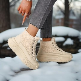 Women'S Winter Snow Boots - Comfortable PU & Fabric Upper, EVA Cushioned Insole, Durable PVC Sole - Stylish Black Sneakers for Outdoor Adventures, Snowboarding & Winter Sports, Snow Shoes, Secure Laceup Closure