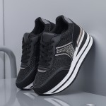 [slope heel thick-soled shoes] Women's casual sneakers | outdoor slope heel, thick-soled, off-road running shoes, female student shoes, all seasons, black, Silvery gray, khaki