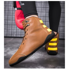 Men's Boxing & Wrestling Shoes - Lightweight Cushioned Sole, Breathable PU/Fabric Upper, Lace-Up Closure - Gym, Training, Streetwear - All-Season Athletic Footwear - Compatible with Gym, Combat Sports, Casual Attire - Durable Construction, Boxing Shoes, Combat Sports Gear, Sporty Shoe Design, Flexible Interior Lining