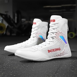 Professional Wrestling & Boxing Shoes - High-Top Training Shoes with Non-Slip Rubber Sole, Breathable Mesh & Synthetic Upper, Durable All-Season Design for Men & Women, Combat Sports Gear, Combat Sports Footwear, Sleek Sporty Look