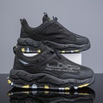 [Men's Sneakers] Lightweight Men's Black and Yellow Sneakers - Casual Lace-Up Athletic Shoes | 