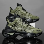 Men's Road Running Shoes - Olive Green & Black Accent Gym, Hiking, Everyday Shoes - Cushioned EVA Sole, Non-Slip Traction - All-Season Athletic Footwear - Breathable Fabric Lining - Durable PU Upper - Lightweight Stability Sneakers for Men, Outdoor Activities, Midtop Design, Secure Fit, Performance Trainers, Active Lifestyle