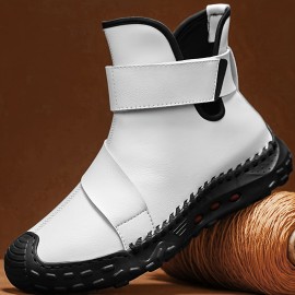 Men'S Chelsea Boots - Casual White & Black High-Top Work Shoes with Non-Slip Rubber Sole, Hook & Loop Closure, Comfortable Fabric Lining for Outdoor, Daily & Street Wea