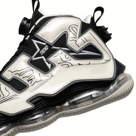 Men's Trendy Luminous Air Cushion High Top Basketball Shoes, Shock Absorption Non Slip For Outdoor Training Running Competition