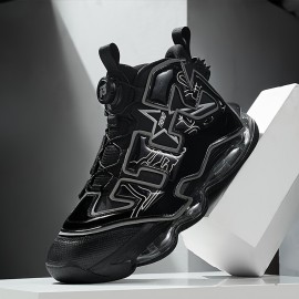 Men's Trendy Luminous Air Cushion High Top Basketball Shoes, Shock Absorption Non Slip For Outdoor Training Running Competition