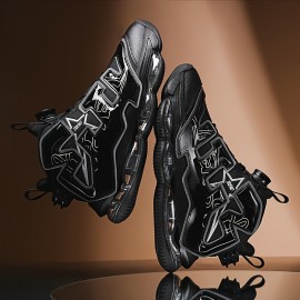 Men's Trendy Luminous Air Cushion High Top Basketball Shoes, Shock Absorption Non Slip For Outdoor Training Running Competition