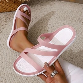 Women's Clear Arch Sandals - Slip-On Moccasin Style with EVA & PVC Arch, Non-Slip Rubber Sole, Pink/White Beach Shoes - All-Season Indoor/Outdoor Slippers, Machine Washable Open-Toe (No Lace-Free) Design for