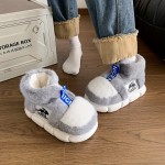 [Elegant Slippers] Winter White & Gray Plush Corduroy Women's High-Top Slippers with EVA Sole | Hand Washable, Thick Sole, Indoor/Outdoor Shoes, Elegant High Top