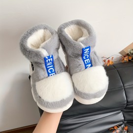 [Elegant Slippers] Winter White & Gray Plush Corduroy Women's High-Top Slippers with EVA Sole | Hand Washable, Thick Sole, Indoor/Outdoor Shoes, Elegant High Top