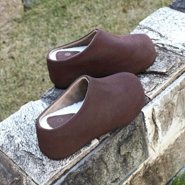 Women's Winter Warm Slip-On High-Heel Slippers with Thick  Sole - Solid Color All-Weather Outdoor/ Footwear, Hand Washable Fabric Upper & for Cold Weather - Stylish Cold-Resistant Heels