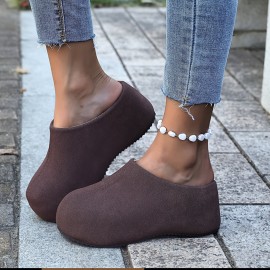 Women's Winter Warm Slip-On High-Heel Slippers with Thick  Sole - Solid Color All-Weather Outdoor/ Footwear, Hand Washable Fabric Upper & for Cold Weather - Stylish Cold-Resistant Heels