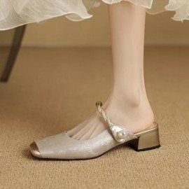 Women's Elegant EVA Mules Slippers - Solid Green Round-Toe Closed-Toe Half Slippers with Golden Buckle & Accent, Medium Thick Cushioned Insole, All-Season Indoor/Outdoor Shoes for Casual & Formal Events (Hand Washable) - Comfortable & Durable EVA Material, Versatile for Everyday or Formal Wear, Available in Green & More Colors, Ideal for Women's Fashion Footwear