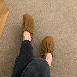 Women's Low Heel Slippers - Flat Closed Toe Summer Sandals with Rubber Cover Upper, Breathable EVA Insole & Non-Slip Rubber Sole, Natural Wrinkle Design Mustard & Brown for Casual Comfort, Everyday Sandals | Lowheel Sandals | Suedelike Upper