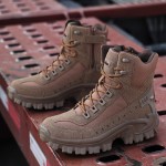 Men's All-Season Heavy-Duty Outdoor Hiking Boots with Thick Sole, Rugged Traction Tread & Muck-Resistant Design - Beige/Tan Mid-Calf Trekking Boots for Camping, Hunting,, (Adjustable, All-Terrain)