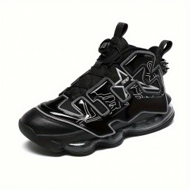 Men's Trendy Luminous Air Cushion High Top Basketball Shoes, Shock Absorption Non Slip For Outdoor Training Running Competition