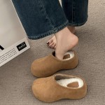 Women's Winter Warm Slip-On High-Heel Slippers with Thick  Sole - Solid Color All-Weather Outdoor/ Footwear, Hand Washable Fabric Upper & for Cold Weather - Stylish Cold-Resistant Heels